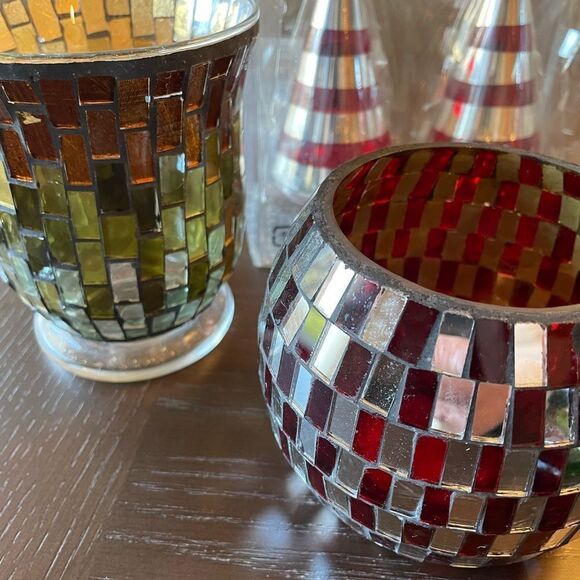 IKEA Glass Tree Ornaments Mosaic Candle Holders Blown Glass Tree Ornament LOT - Picture 9 of 13